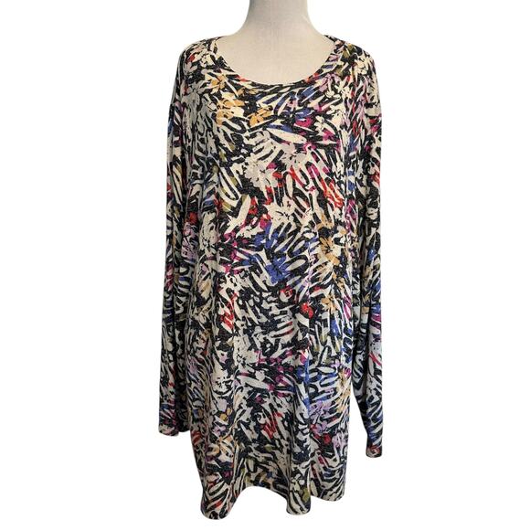 Nic+Zoe Doodle Camo Long Sleeve Tee Womens Sz 3X Multicolor Scribble Knit Tunic - Picture 2 of 9